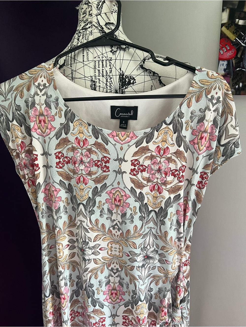 Sleeveless connected apparel White Floral Midi Dress with Pink Accents - Picture 2 of 7
